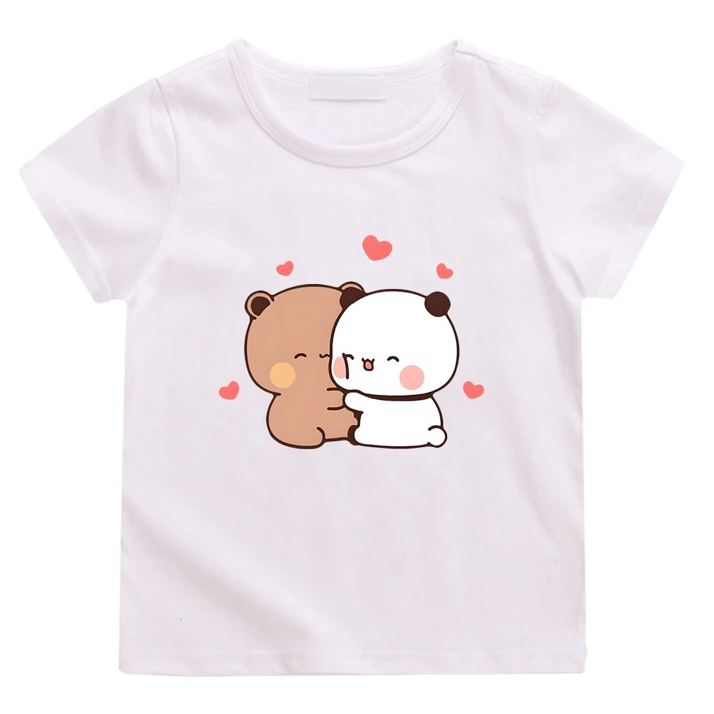 

Panda Bear Bubu and Dudu Cute T Shirt Kids Summer Clothes 100% Cotton Girls Tops Cartoon Print Pink Tees O-Neck Anime Boys Shirt