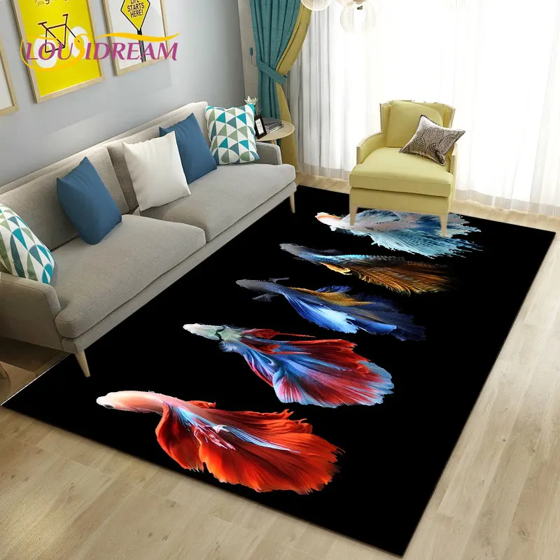 3D Fish Golden Arowana Betta Fish Area Rug,Carpet Rug for Living Room Bedroom Sofa Doormat Decor,Kid Play Non-slip Floor Mat