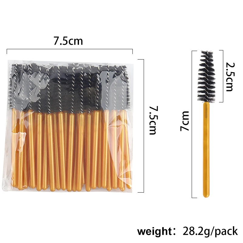 50 pçs descartável escova de maquiagem de cílios rímel varinhas ouro mini cílios escovas curto sobrancelha pente cílios extensão ferramenta
