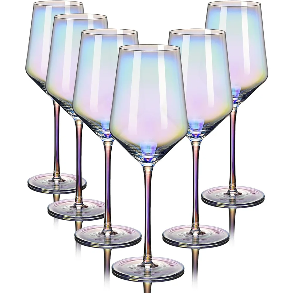 Red Wine Glasses Set of 6, 20oz Iridescent Hand Blown Wine Glasses, Long Stem Red or White Wine Glasses, Perfect for Birthday