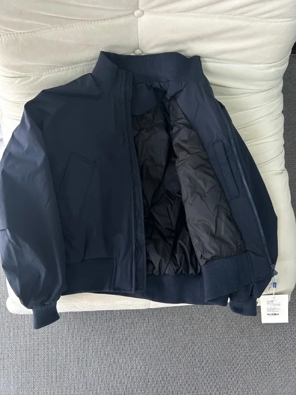 معطف رجالي مبطن Jaet Du أسفل معطف الطيران بياقة واقفة دافئ للاستخدام الخارجي Ci كاجوال Sle مناسب بشكل منتظم وسحاب للإغلاق