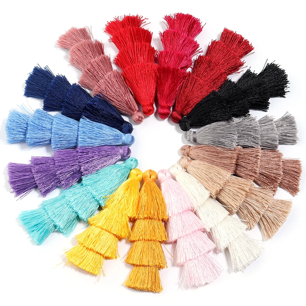 4 Stück/Set 8cm lange Polyester-Quasten, bunte vierlagige Quasten-Anhänger für Schmuckherstellung, DIY-Ohrringe, Schlüsselanhänger, Taschen-Dekoration – Detail 4