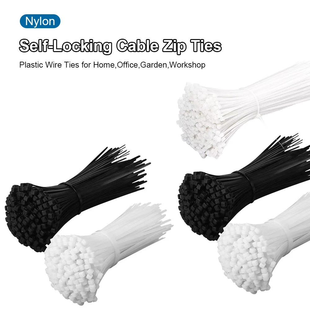 100-1000pcs Self-locking Nylon Cable Zip Ties Organizer 200mm 400mm 500mm Black White Plastic Zip Tie Wrap Strap for Car Fenders