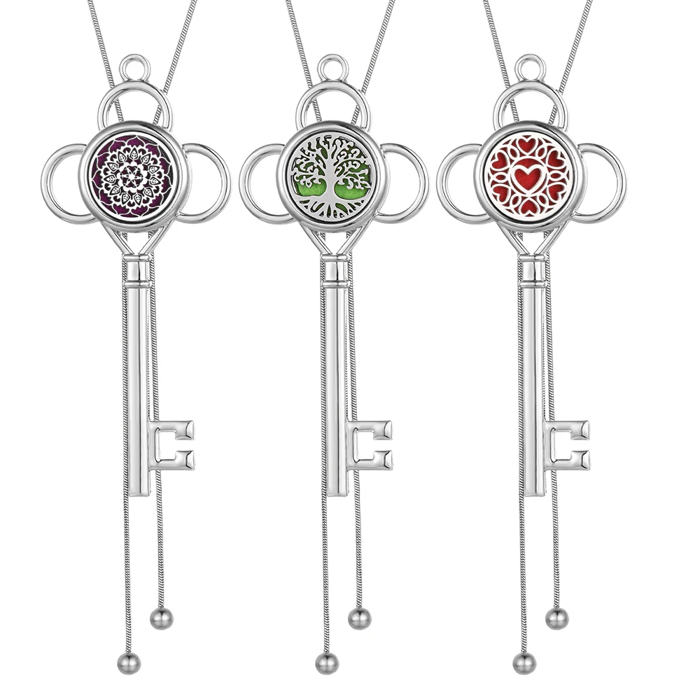New Key Shape Aromatherapy Diffuser Necklace Tassel Necklaces Open Locket Tree Perfume Essential Oil Necklace Goddess Necklace