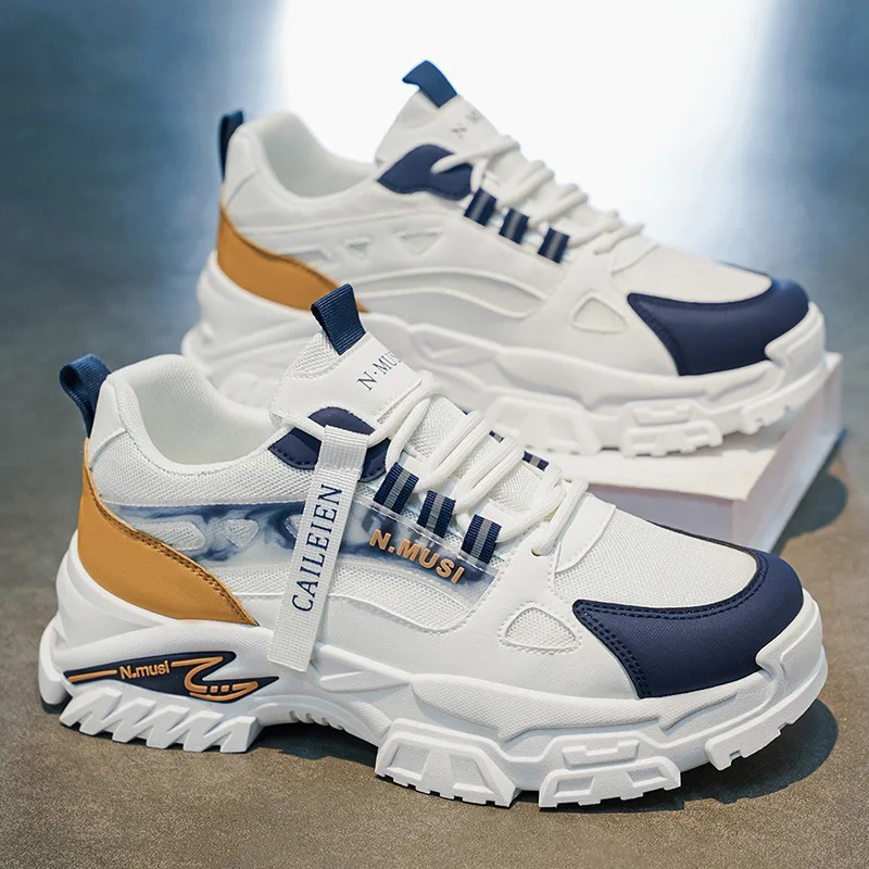 Men's Breathable Mesh Sports Shoes Trendy Versatile Thick Sole Height Increasing Casual Running Dad Shoes