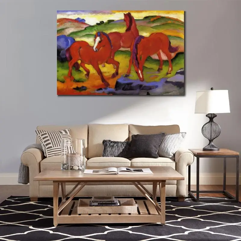 Red Horses Canvas Art Abstract Handmade Franz Marc Oil Painting Reproduction High Quality Modern Artwork Living Room Wall Decor