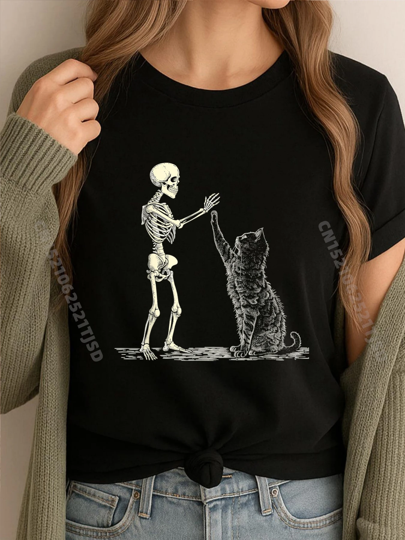 

Скелетный кот, милый котенок, Хэллоуин, Camisas Basicas Hombre, молодежная мужская футболка высокого качества