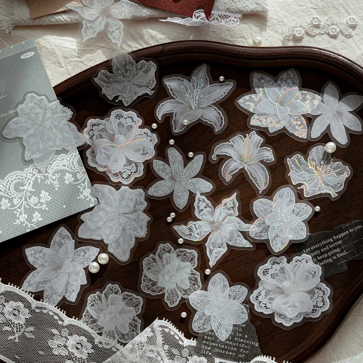 Ins-Style Lace Butterfly Stickers with High Aesthetic Value, 3D Silver Foil Plant Flower Decoration Small Patterns, Journal Pet Stickers
