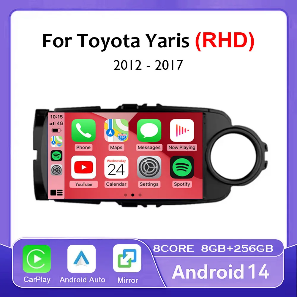 Android 14 Car Radio For Toyota Yaris 2012 2013 20014 2015 2016 2017 GPS Navigation DSP Wireless Carplay Auto 4G WIFI Player BT