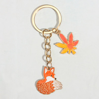 Cute Enamel Keychain Maple Leaves Fox Key Ring Animal Key Chains Souvenir Gifts For Women Men Car Keys DIY Handmade Jewelry