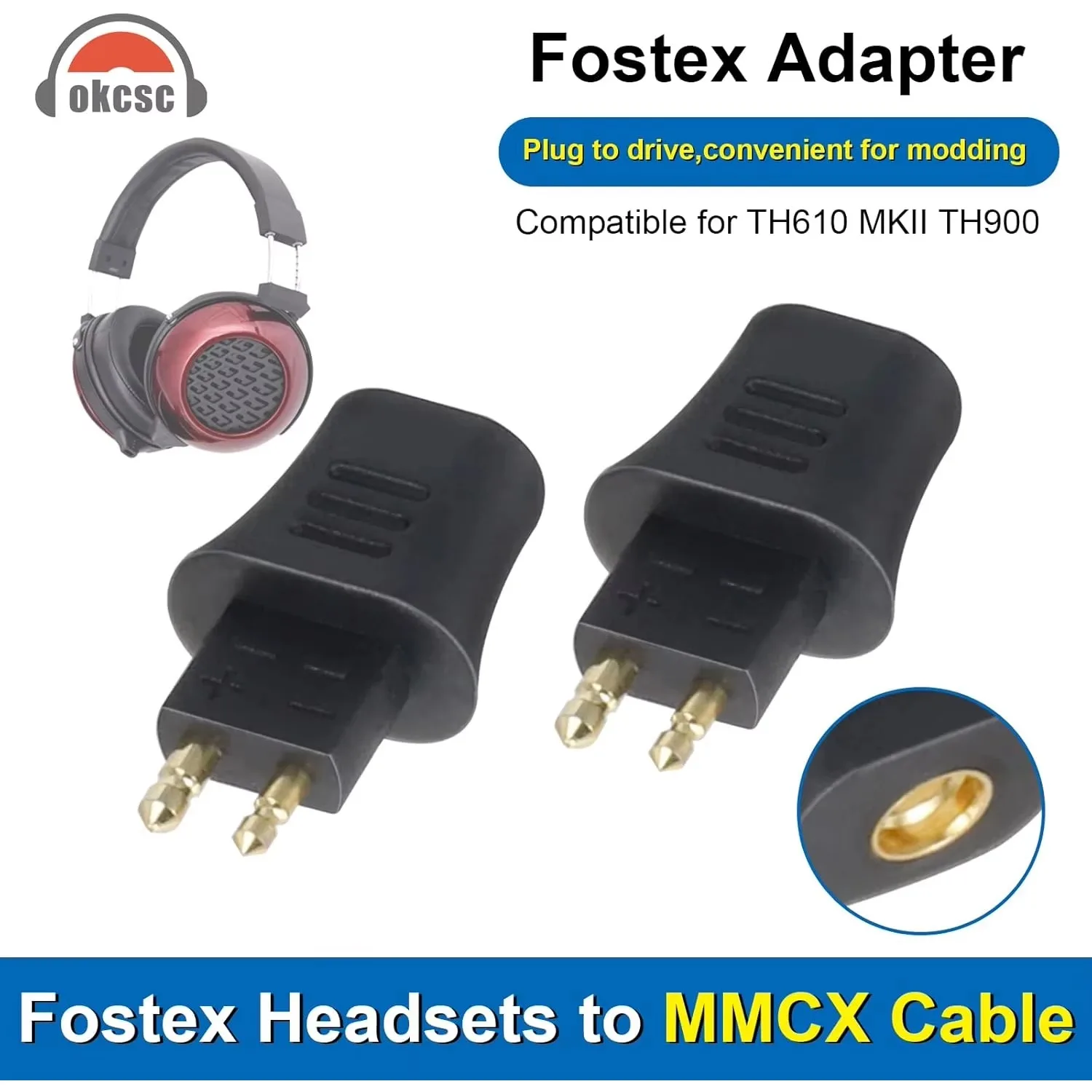 

okcsc FOSTEX Male to 0.78 Female 0.78/0.75 Angled 2 Pin Female Adapter Connected to FOSTEX TH900 MKII MK2 TH600 TH909 Black