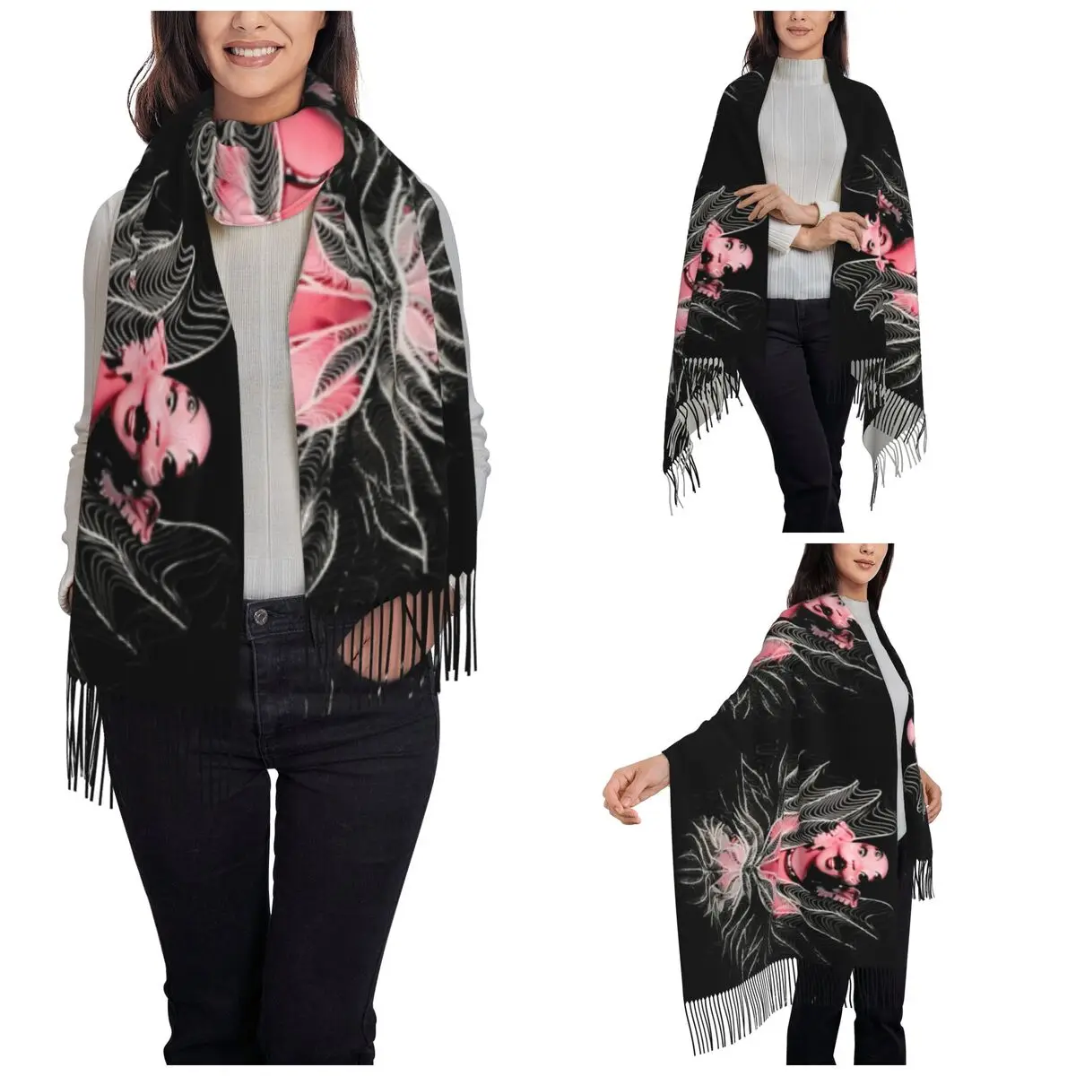 Women's Scarf with Tassel Flies On Fly Melanie Martinez Large Winter Fall Shawl and Wrap Cry Baby Gifts Pashmina Scarves