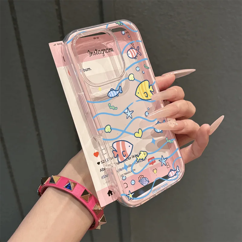 

2 Layer Case for iPhone 17 Air Pro Max 16 15 14 13 12 11 Plus Transparent Camera Protection for Male Female Bumper Cute Sea Fish
