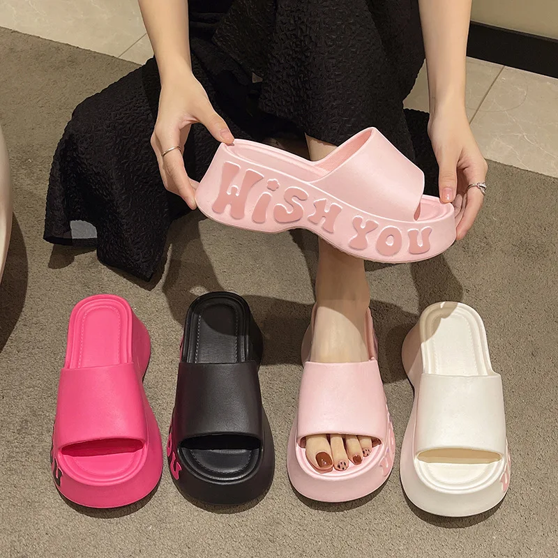 Women EVA Platform Slide Sandals | Side Letter Print Ultra Thick Sole Cloud Slippers, Non-slip Height Increasing Summer Beach Sl image 6