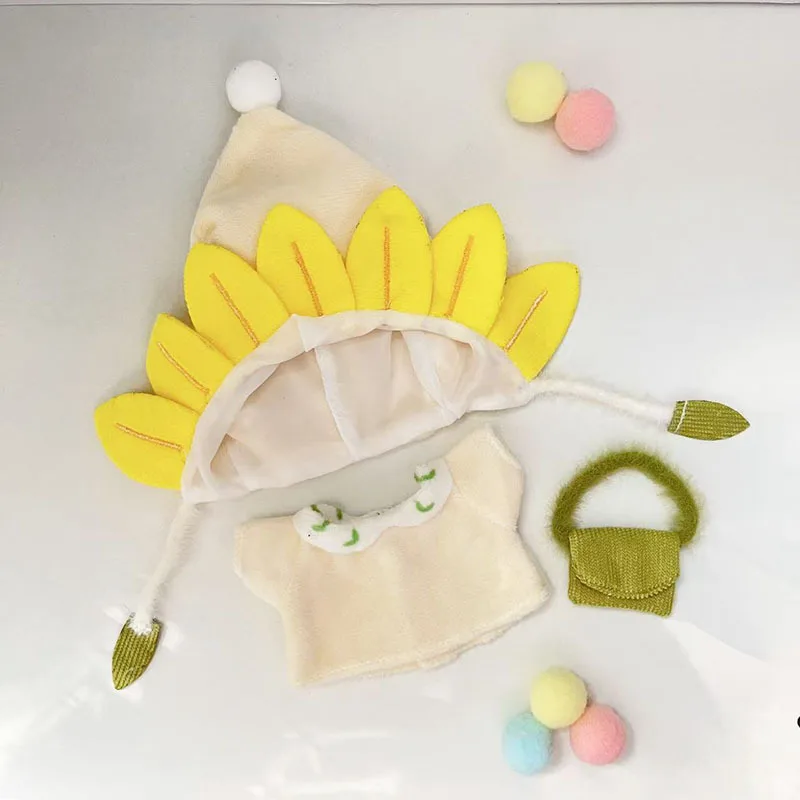 

15/17cm 1st-3rd Gen Labubu Dolls Adorable Sunflower Inspired Ensemble Large Flower Hood Bud Style Dress Green Leaves