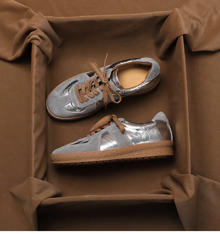 SHOEBOX Thick soled small leather shoes, women's leather casual training shoes, 2026 spring new item, color blocked lace up