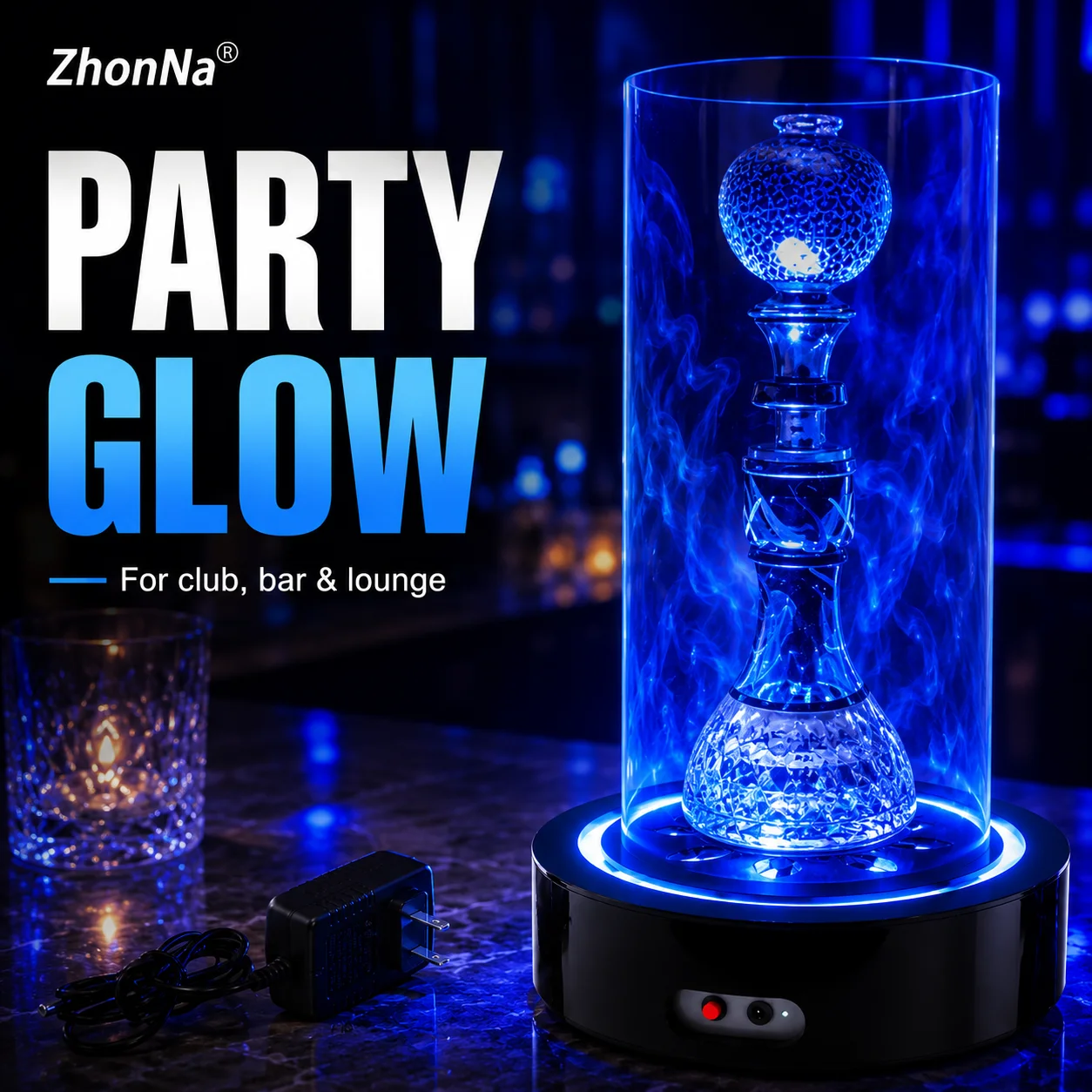 ZhonNa RGB Hookah Luminous Base Novelty Ambient Lamp Green Laser Sparkling Pedestal for Party KTV Club Bar Wine Liquor LED Decor
