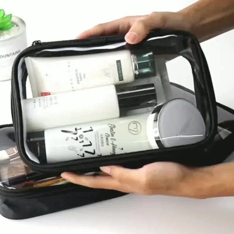 Portable Toiletry Bag Transparent Cosmetic Bag INS Style Waterproof Travel Black Clear Cosmetic Brush Storage Case Organizer