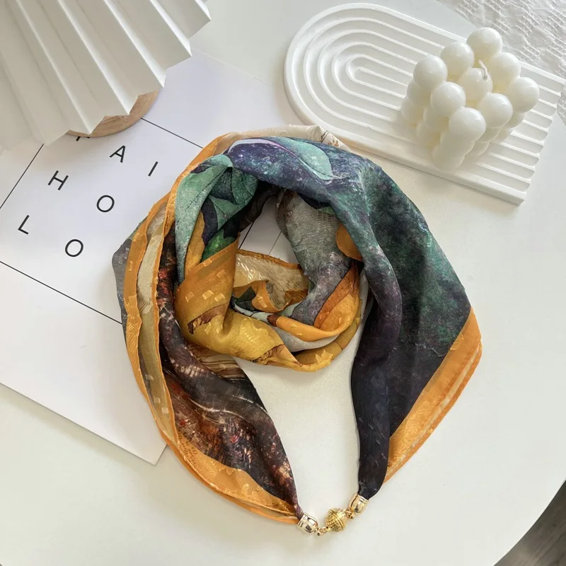 High Quality New Style Magnetic Snap Cut Flower 70cm Square Scarf All-Match Scarf Fashion Thin Type Sunscreen Shawl