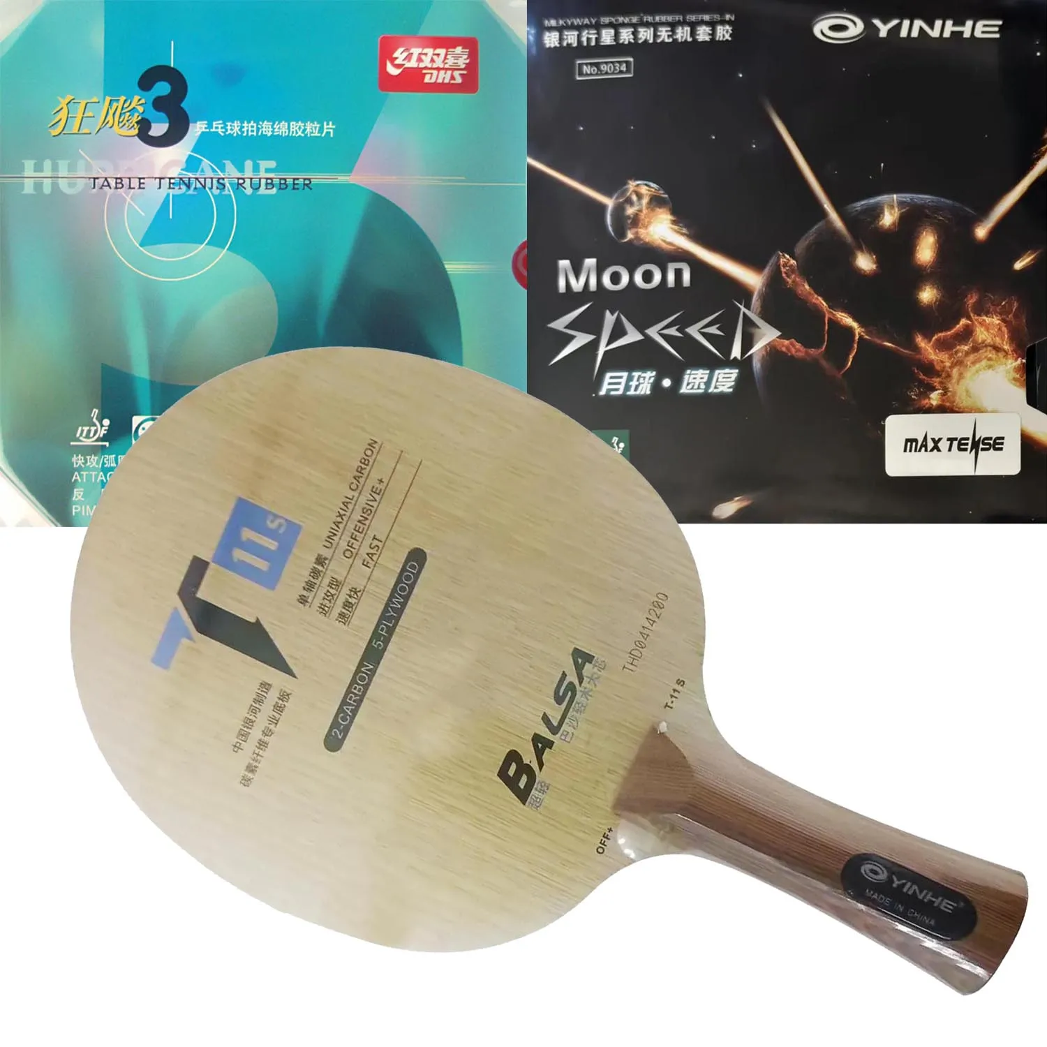 

Pro Combo Racket YINHE T-11+T-11S Table Tennis blade with DHS NEO Hurricane 3 and Moon SPEED Rubber with sponge