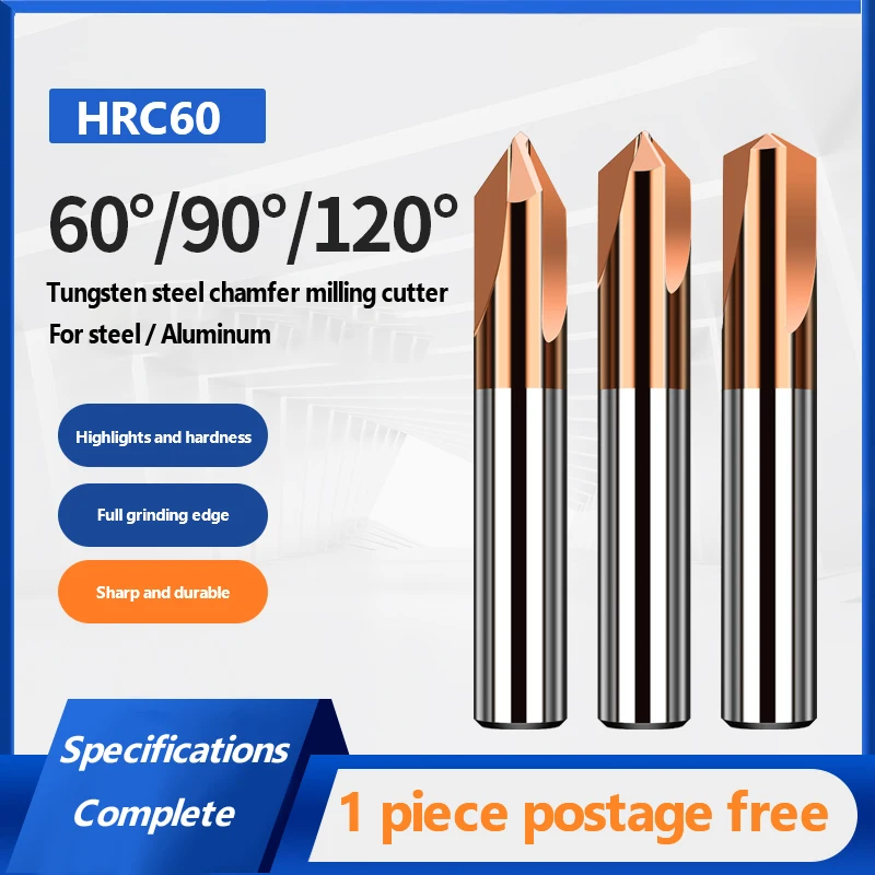 HRC60 Chamfer Milling Cutter 60 90 120 Degree 3 Flutes Carbide Corner Countersink Chamfering Mill Deburring Edges V Grove Router