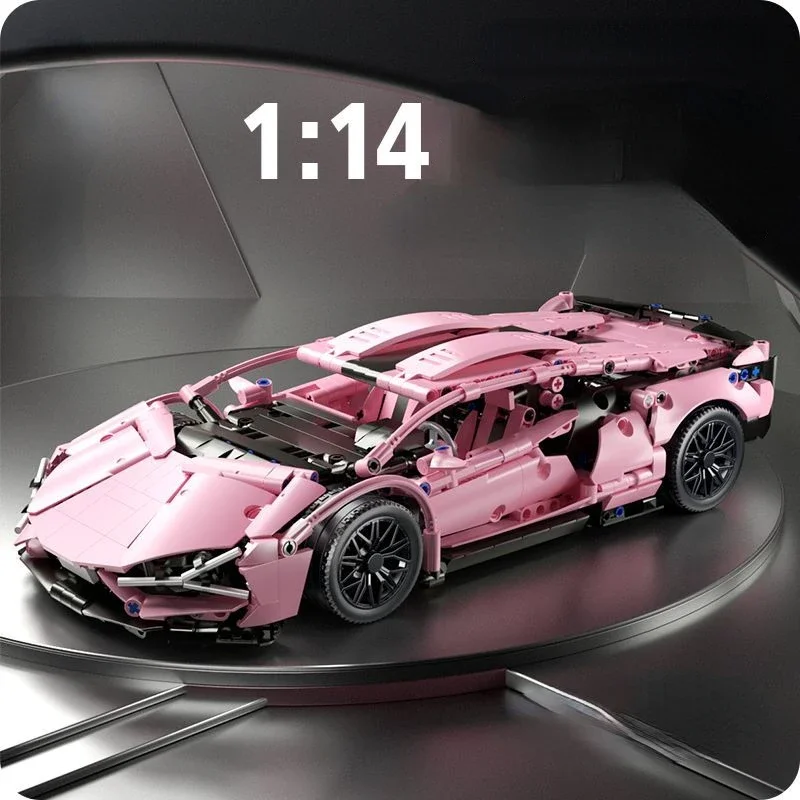 1299 PCS Tech 1:14 Pink Racing Sports car building blocks Assemble brick car toys for girls birthday presents Christmas presents