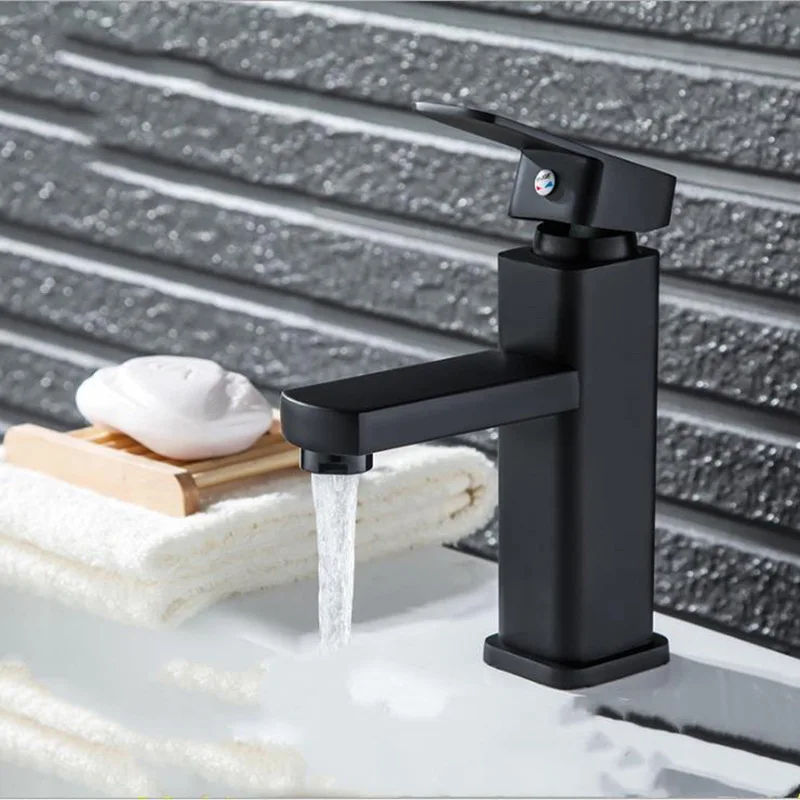 Bathroom Faucet Hot&Cold Mixer Tap Deck Mounted Bathroom Basin Faucets Black Square Washbasin Sink Bathtub Faucet