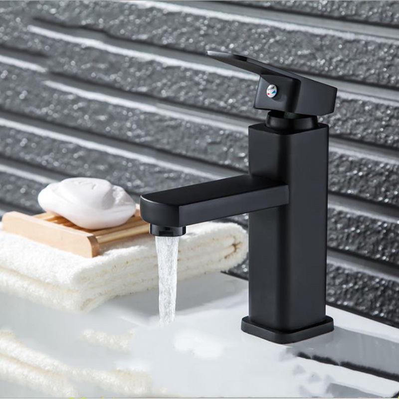 Bathroom Faucet Hot&Cold Mixer Tap Deck Mounted Bathroom Basin Faucets Black Square Washbasin Sink Bathtub Faucet 