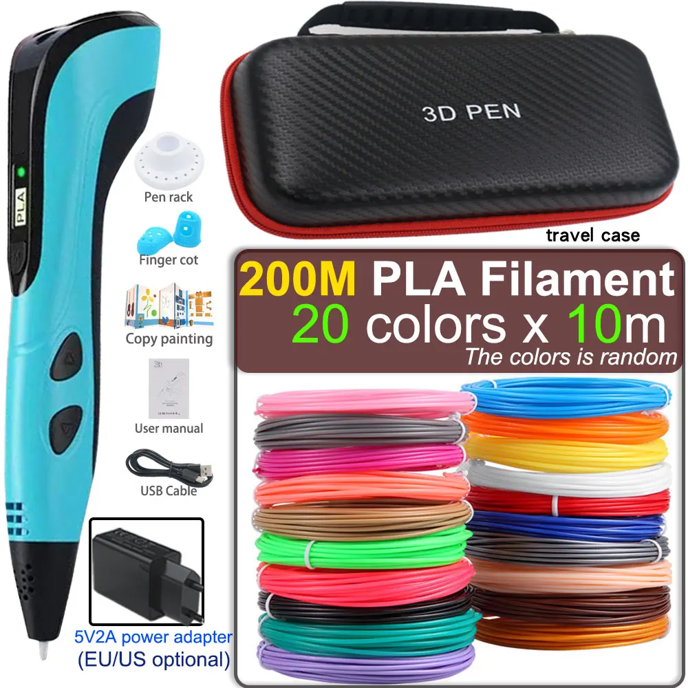 

High Quality 3D Pen 3D Printing Pen,200M PLA Filament 1.75mm DIY Pen With Case，Power Adapter,Kids Educational Toys Gift for Kids