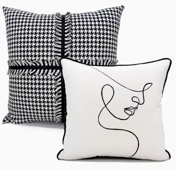 

Black and white Nordic sofa pillow cover, living room houndstooth orange cushion cover