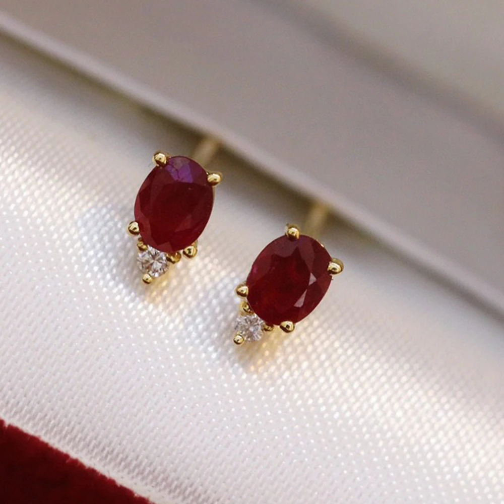 CANNER New Ruby Zircon Ear Studs For Women\'S S925 Sterling Silver Piercing Earrings Creative Personality Small Stud Earrings