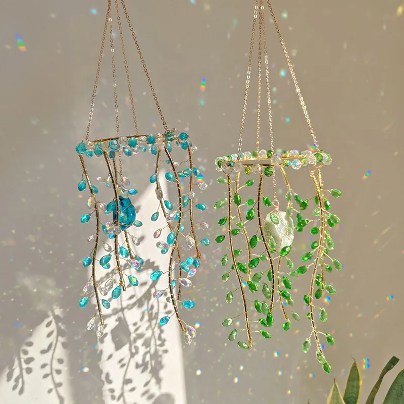Crystal glass pendant Sunshine catcher pendant creative green willow branch pendant home