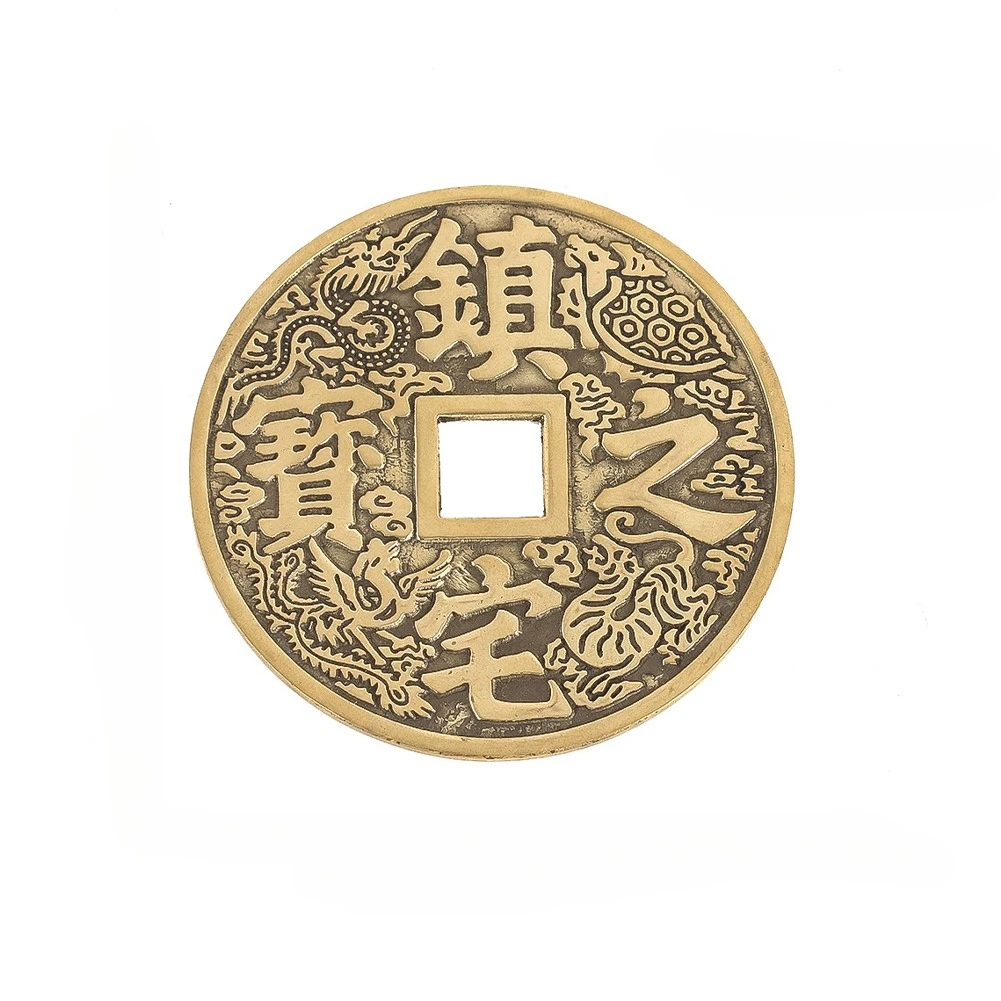 78mm Brass Feng Shui Coin Figurines Traditional Chinese Amulet Wealth Fortune Lucky Decor Coin Hanging Door Wall Car Pendant