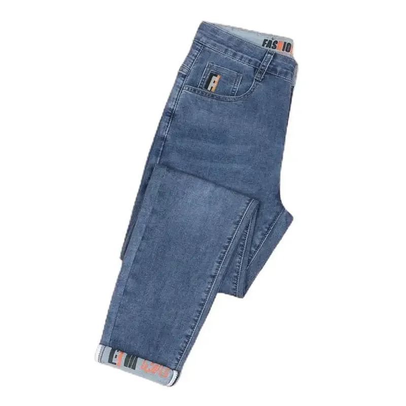 رمادي طباعة جينز طويل الرجال عادية مستقيم الساق شارع العليا ربيع الخريف نمط جديد أزياء العلامة التجارية مريحة مستقيم الجينز #5