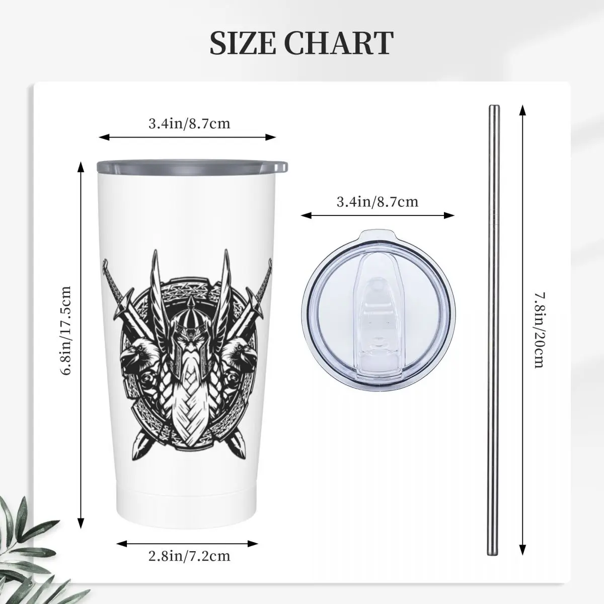Odin Vikings Viking Legend Stainless Steel Tumbler Vacuum Insulated Mugs Thermal Cold Cups Straw With Lid 20oz
