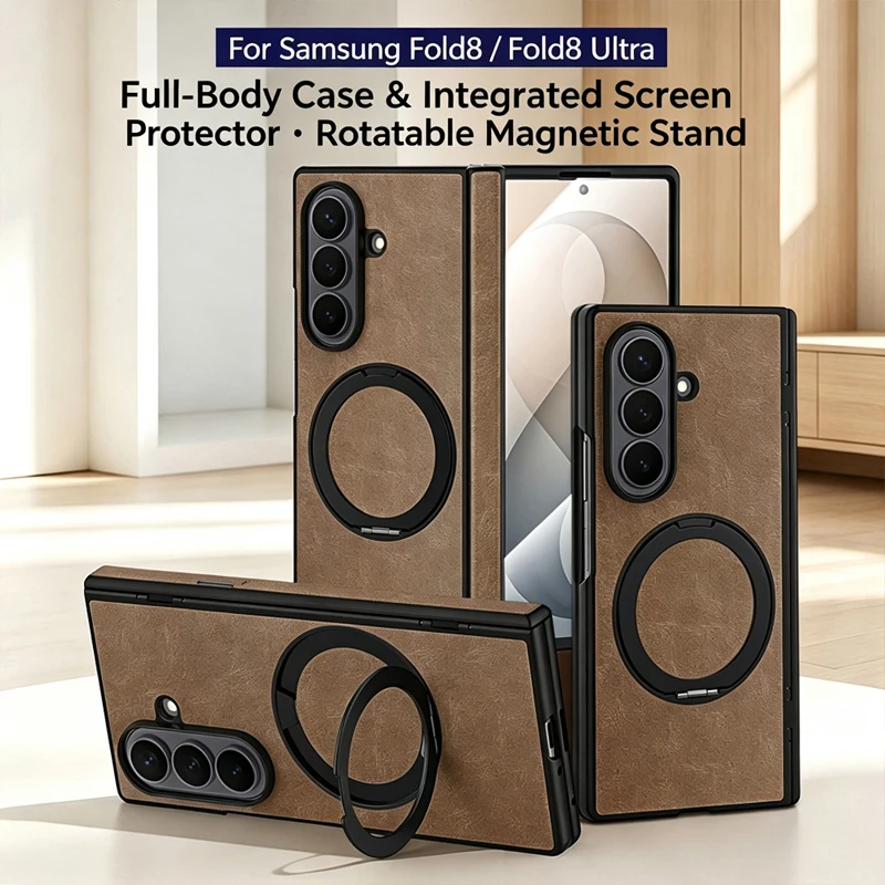 Case For Samsung Galaxy Z Fold 8 Ultra Spring Centered 360 ° all inclusive Ring Holder Retro Hard Mobile Phone Case Cover