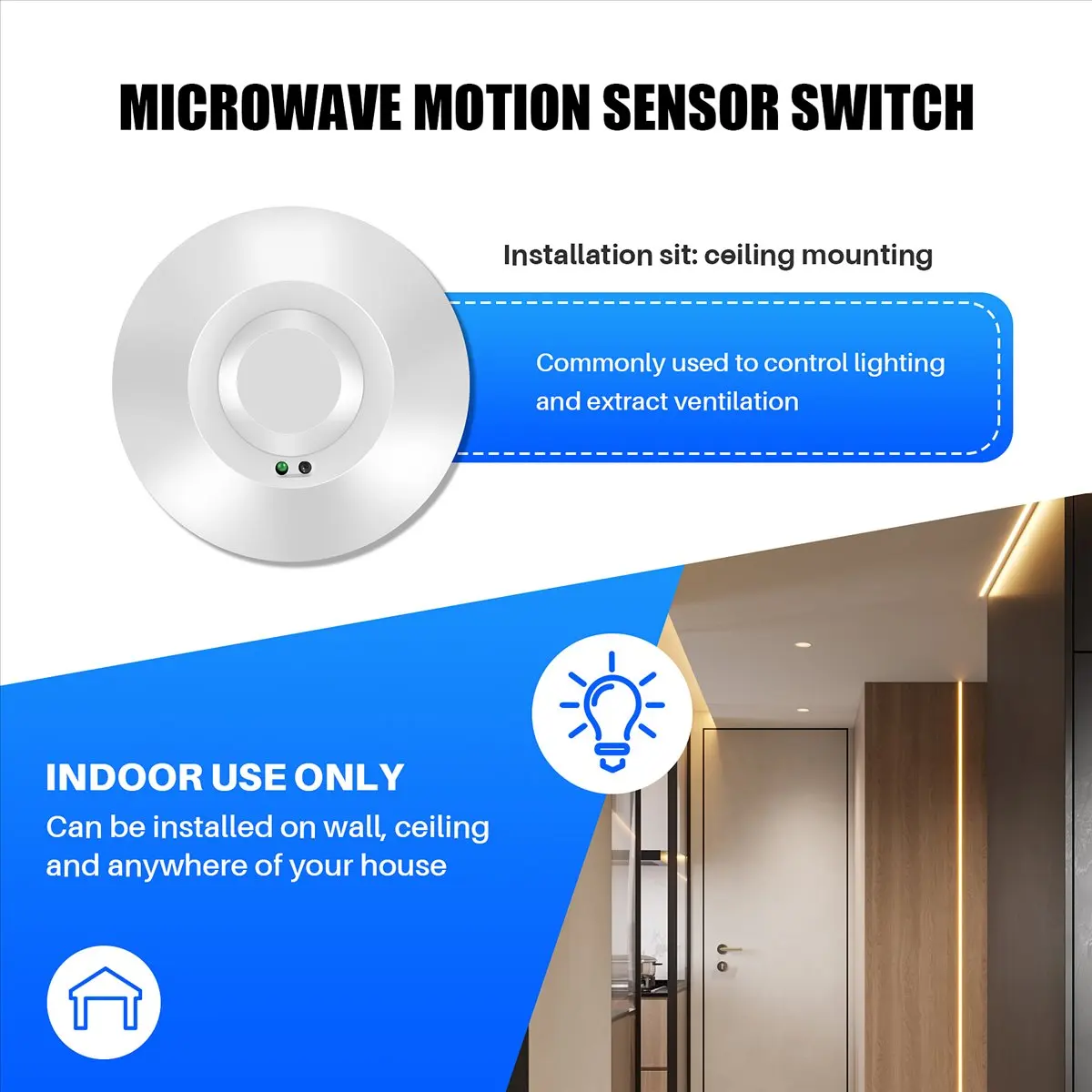 DT38~220V 800W Microwave Sensor Pir Occupancy Body Motion Detector Light Switch