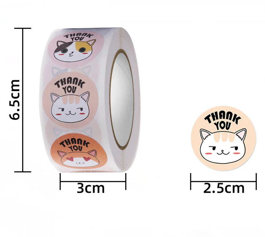 100-500pcs Kawaii Cat Thank You Stickers for Envelope Seals Gift Decoration 2.5CM Kids Reward Stickers for Family Classroom