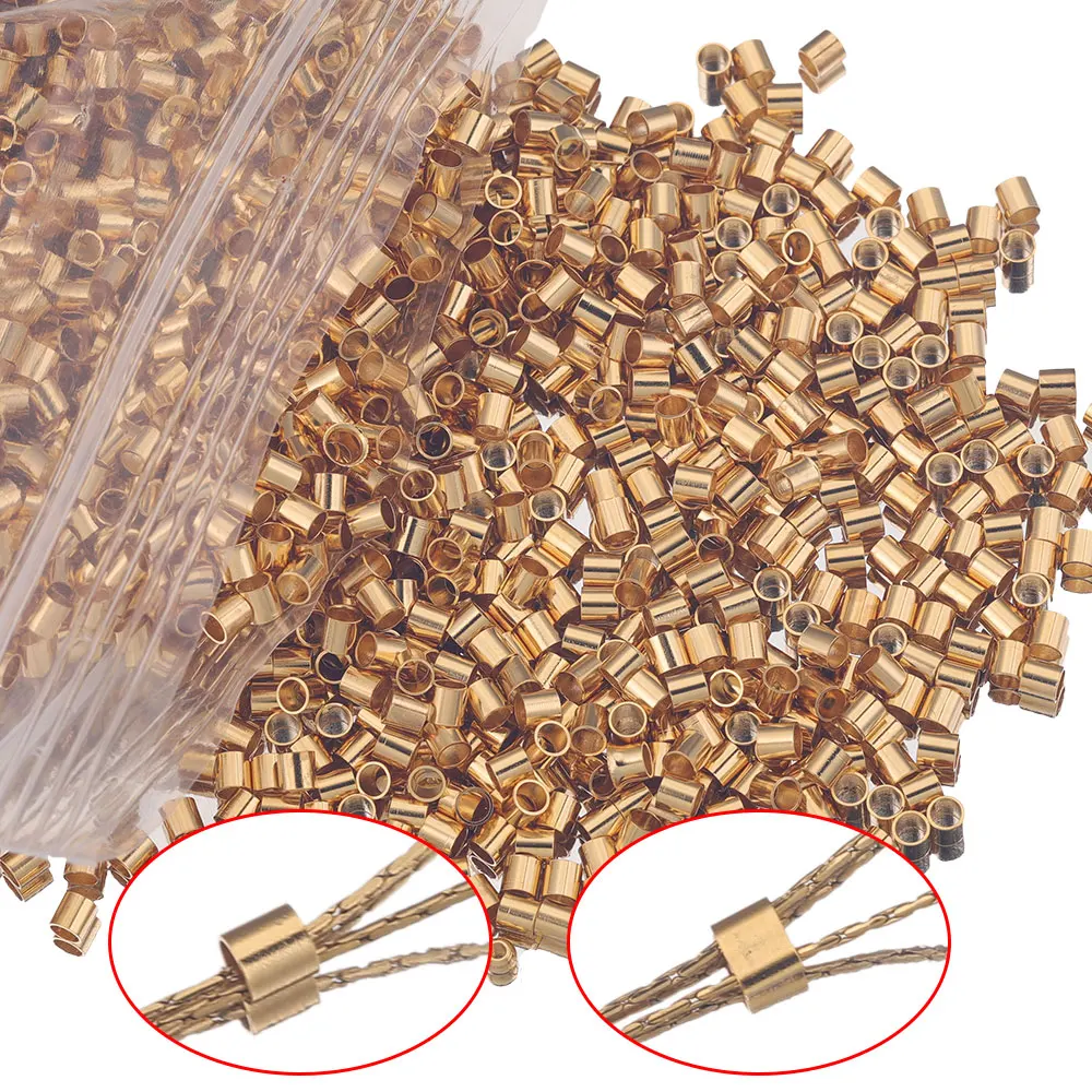 200pcs Dia 1.5 2 2.5 mm Stainless Steel Gold Tube Stopper Spacer Bead Crimp End Beads for Jewelry Making Supplies Wholesale