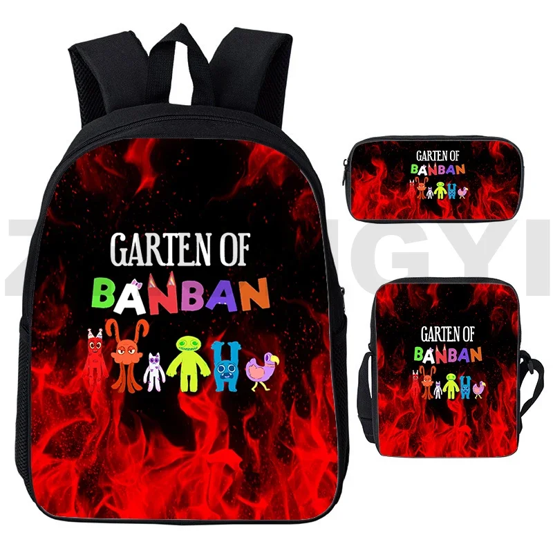 Garten of BanBan-mochila escolar con estampado 3D para niños y mujeres, bolsa cruzada para ordenador portátil, 3 unidades