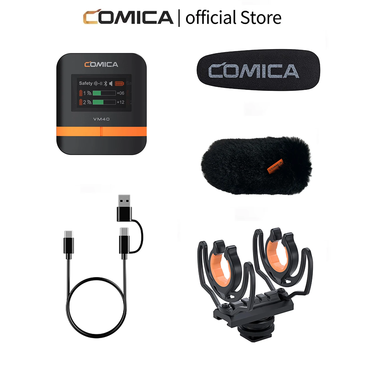 COMICA VM40 マイクレシーバー ウィンドマフ ショックマウント 2 in 1 データケーブル COMICA VM40 ワイヤレスショットガンマイク用