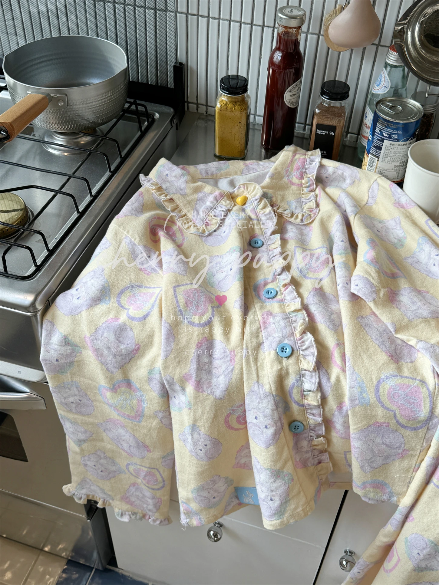 Sweet Girl Cartoon Puppy Cotton Polished Long-sleeved Pajamas Japanese Ins Loose Casual Soft Homewear Set