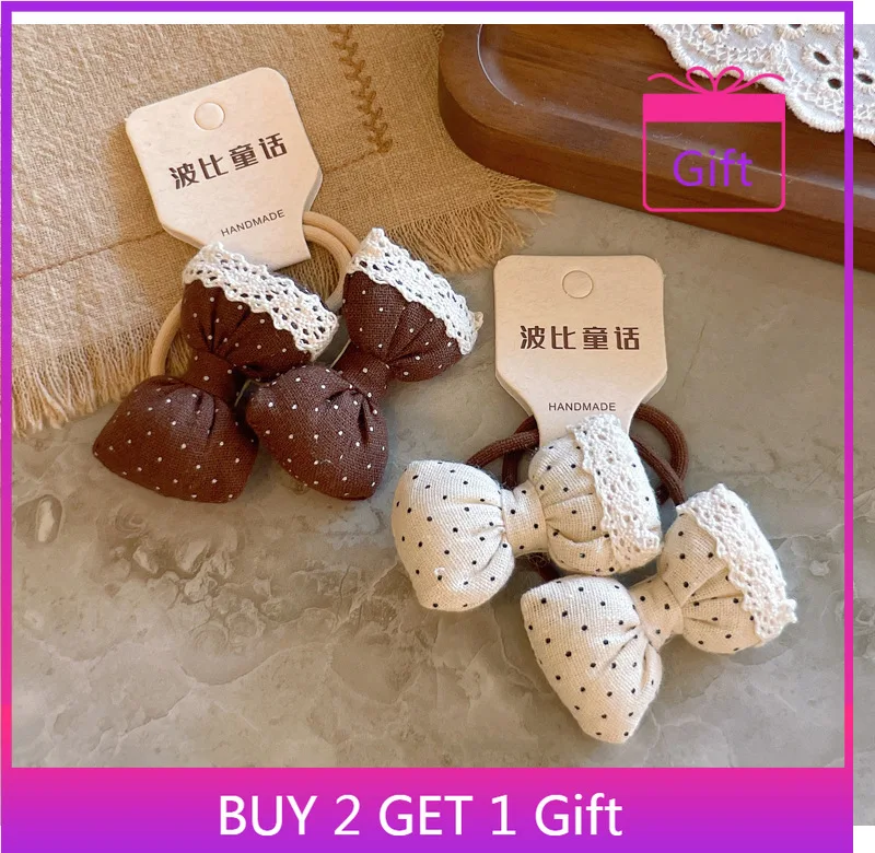 

Резинки для волос с пышным бантом, 2 пары, цветная схема чая с молоком, мягкие тканевые резинки для волос для девочек, нежная эластичная резинка