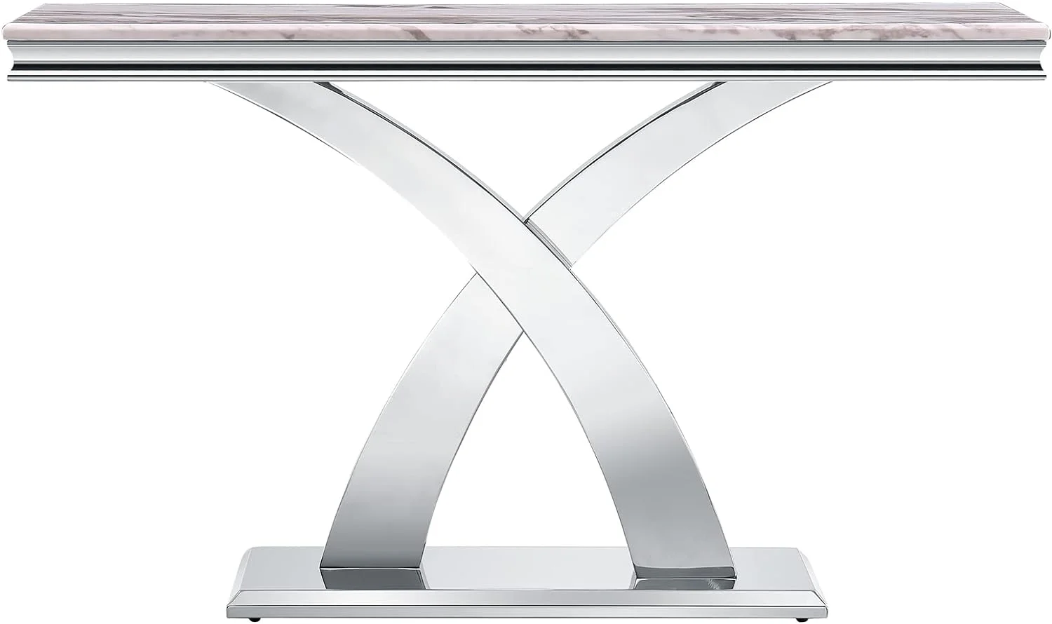 

bc-Modern Rectangle Console Table Stainless Steel Base Polish Silver Finish Stable Entrance Hallway Table with X Base·