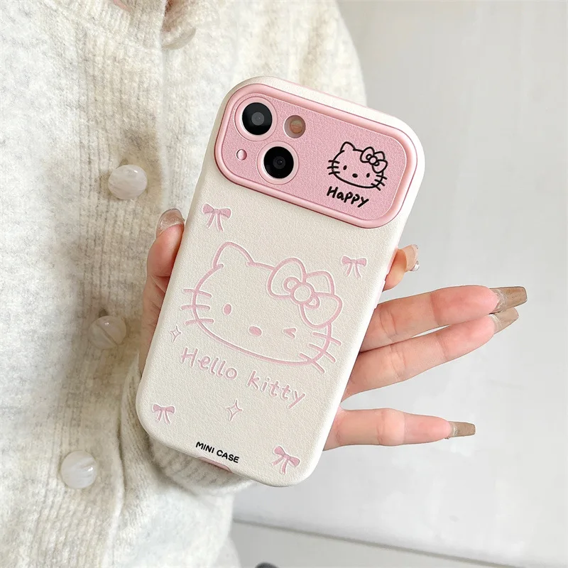 Hello Kitty Sanrio Pink Girls Lens protection Anime Phone Case For iPhone 15 14 13 12 11 Pro Max Case Cute Sweet cartoon Cover