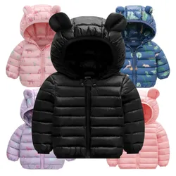 Boys Girls Lightweight Down Jacket Baby Hooded  Zipper Coats Autumn Winter Warm Outerwear 0-5 Years Kids Christmas Birthday Gift