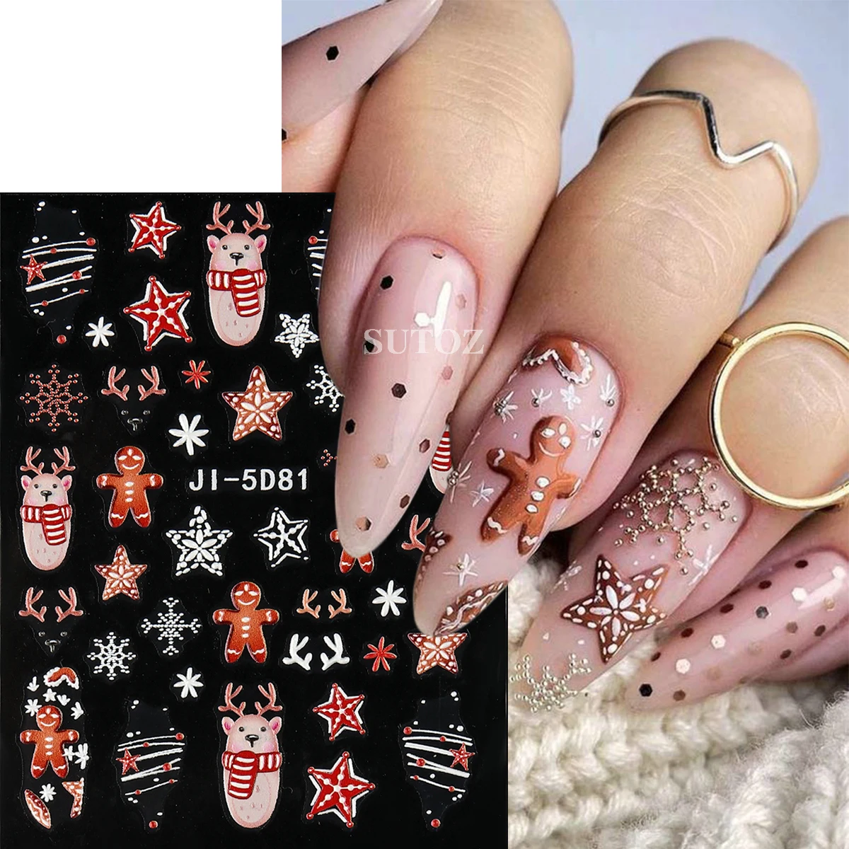 Pegatinas de uñas de Navidad en relieve 5D, calcomanías de uñas de Reno de dibujos animados, copos de nieve, suéter, diseño de punto, reloj de Año Nuevo, LEBJI-5D DE MANICURA