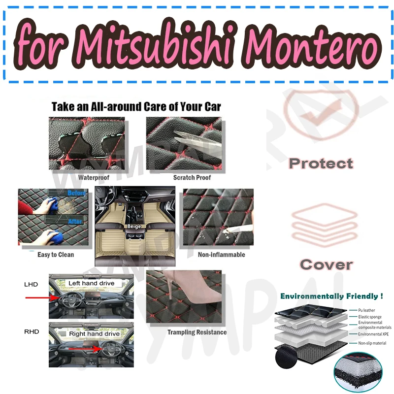 

LUXURY Car Floor Mats For Mitsubishi Montero Outlander Airtrek CU ZE ZF 2001~2006 Leather Mat Rugs Carpets Car Accessories 2002
