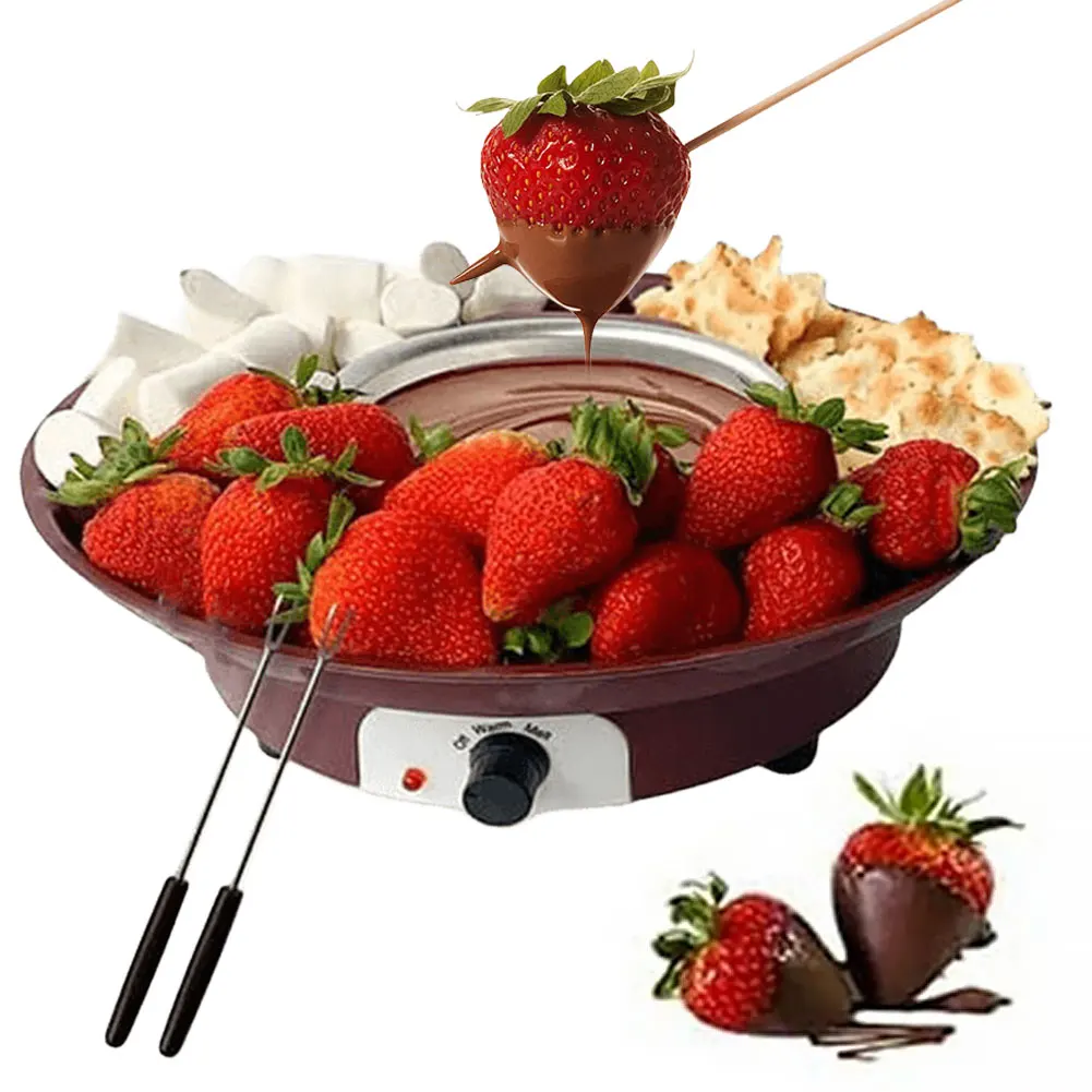 Dessert Fountain Melting Pot with 3 Section Food Tray and 2 Dipping Forks Cheese Fondue Maker Electric Fondue Maker for Parties