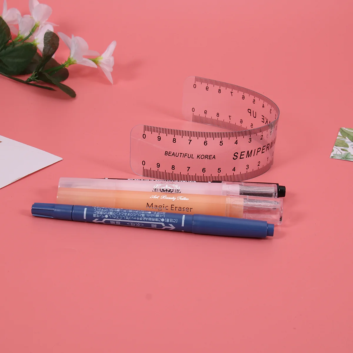 

Eyebrow Microblading Kit Marker Pen Eraser Disposable Eyebrow Ruler Practice Set Lightweight Safe for Beginner and